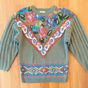 Vintage 90s chunky floral acrylic and wool sweater